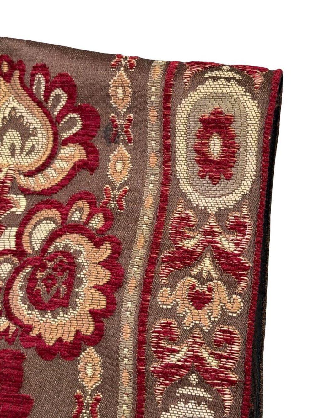 Vintage Bombay Company Silk Velvet Tapestry Table Runner Beaded Fringe Red Gold - Picture 3 of 5